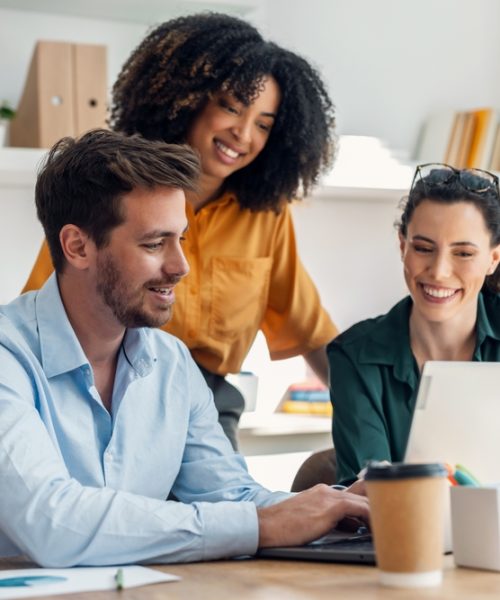 Shot,Of,Business,People,Working,With,Laptop,And,Talking,Of